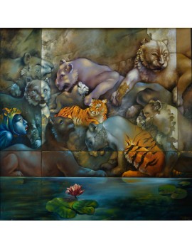 Peinture à l'huile ------- 110 x 110 cm. "Safari Urbain"